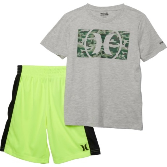 Hurley Other - Hurley Big Boy neon camouflage shorts set
